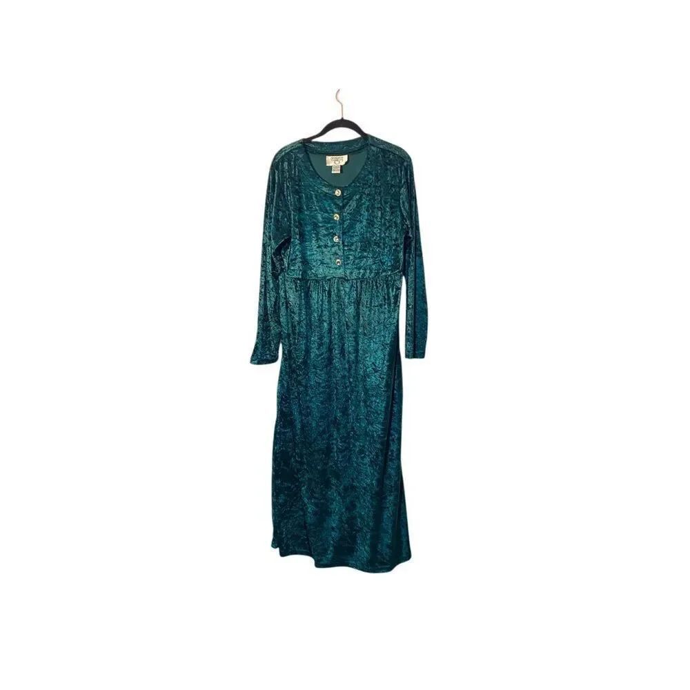 Vintage cervelle women’s crushed velvet green Christmas holiday dress S/L